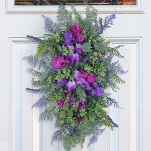 Artificial Purple Tulip Lavender Swag For Front Door Decoration Spring Summer Flower Wreath Wall Hanging Ornament Home Decor