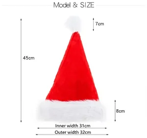 Tableau des tailles pour bonnet de Père Noël en peluche rouge de 45 cm de hauteur