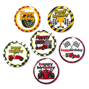 Badges Épinglette Anniversaire Voiture De Course Broche Ronde En Fer Blanc Pour Fête Enfant Motif Drapeau À Damier
