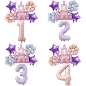 Princess Castle Foil Balloon Number 40 Inch Inflatable Birthday Party Decoration For Girls Pink Purple Theme Celebration Kit