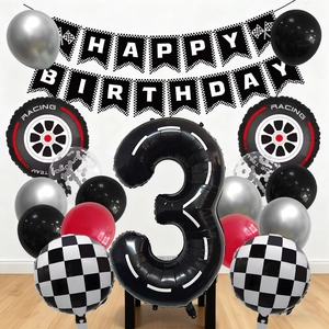 Kit décoration anniversaire course avec bannière et ballon chiffre 3 pour fête d'enfant