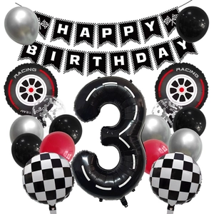 Ensemble de Décoration de Ballons de Fête d'Anniversaire Thème Voiture de Course Bannière Happy Birthday Pneu Damier Ballons Chiffre en Aluminium