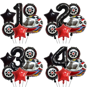 Ballons Thème Course Feuille Aluminium Chiffre Casque Pneu Formes Décoration Fête Anniversaire Pour Garçons Enfants