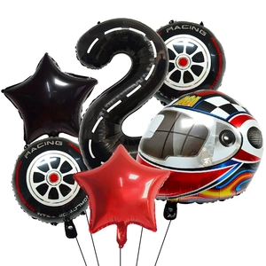 Kit ballons anniversaire course automobile avec chiffre 2 et casque pilote