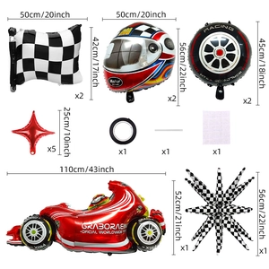 Race-thema folieballon set met geblokte vlaggen, motorfiets en sterballonnen