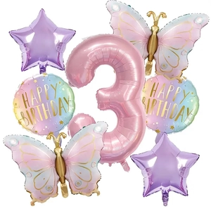 Pink butterfly and star foil balloon set for girl's 3rd birthday party decoration