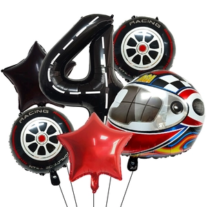 Kit de ballons de course numéro 4 avec pneus et casque de pilote pour anniversaire