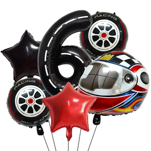 Kit de ballons de course avec grand chiffre 6 et ballons réalistes en forme de casque