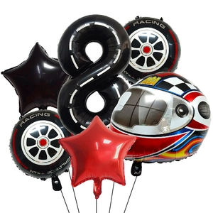 Kit de ballons de course avec grand chiffre 8, formes de pneus et casque coloré