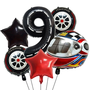 Set de ballons de course avec chiffre 9 géant, casque et pneus pour anniversaire