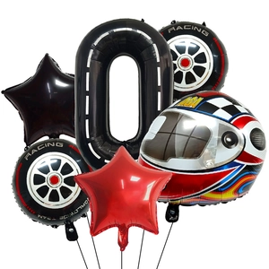 Kit ballons thème course avec chiffre 0 géant pneus et casque pour décoration anniversaire