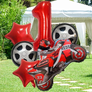 Racing car theme 1st birthday balloon set with motorcycle and tire shaped foil balloons