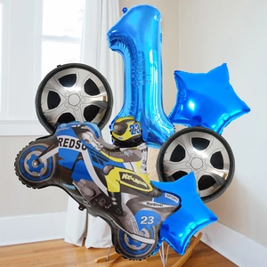 Racing motorcycle balloon set for first birthday party decoration with number 1 and tires