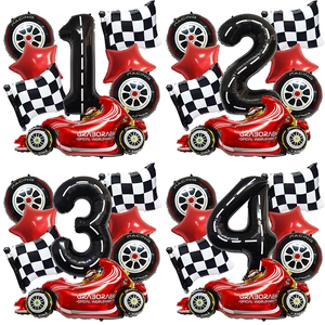 Racing Theme Aluminum Foil Balloon Number Car Checkered Flag Tire Star For Kids Birthday Party Decoration Sport Theme Decor