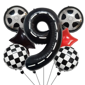 Racing theme balloon set with number 9 road pattern and checkered tire foil balloons