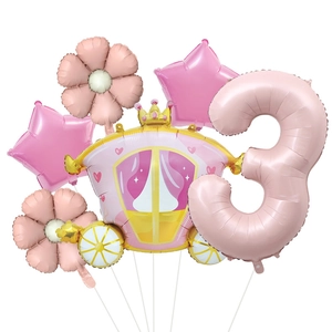 Set de globos de carroza de princesa rosa con número 3 para decoración de cumpleaños