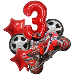 Racing motorcycle balloon kit for boys 3rd birthday party decoration in red and black