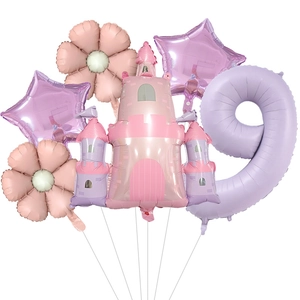 Kit ballons château princesse avec chiffre neuf violet et étoiles pour fête enfant