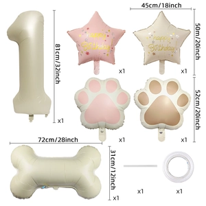 Dog bone and paw foil balloon set with number one for first birthday party decoration