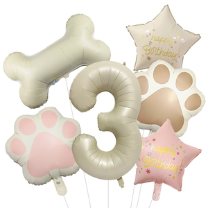 Dog bone shaped aluminum foil balloon set for birthday party in cream and beige colors