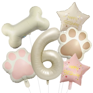 Pet theme balloon set with cream dog bone star and large number 6 foil balloons