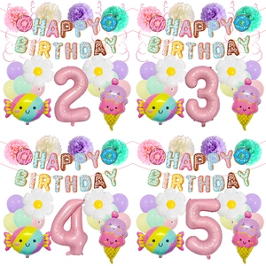 Collezione Decorazioni Festa Compleanno Macaron Ciambella Gelato Palloncini Lattice Alluminio Striscione Fiori di Carta