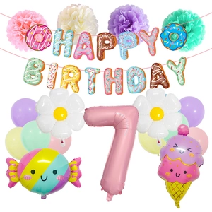 Set decorazioni 7 compleanno a tema gelato e margherite con palloncini e striscioni