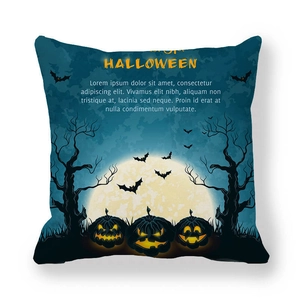 Halloween throw pillow cover featuring spooky pumpkins and a full moon castle design
