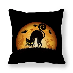 Halloween decorative pillowcase featuring a black cat and full moon on high-quality fabric