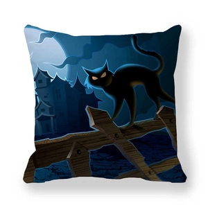 Halloween black cat on wooden fence under full moon minimalist peach skin pillowcase