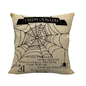 Vintage Halloween linnen kussensloop met spinnenweb ontwerp en gotische gedicht tekst