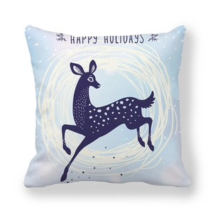Christmas deer peach skin pillow case in light blue with Happy Holidays text print