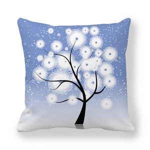 Federa per cuscino albero di Natale moderna con sfumatura blu e motivi a spirale bianchi
