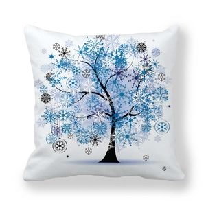 Federa cuscino albero di Natale con fiocchi di neve blu su tessuto microfibra