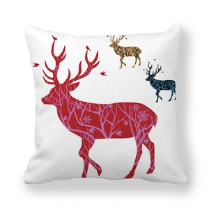 Christmas deer peach skin pillowcase with red gold and blue reindeer silhouettes pattern