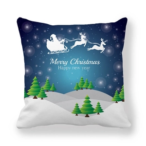 Navy blue Christmas reindeer pillowcase featuring Santa sleigh and starry sky design