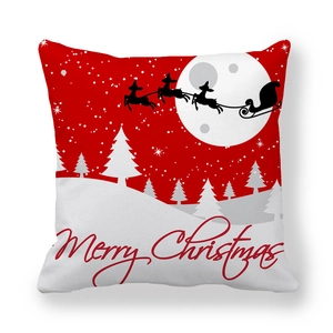 Detailed view of Merry Christmas peach skin pillowcase with red reindeer and sleigh print