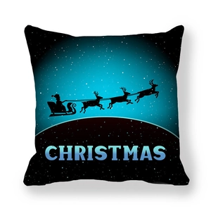 Detail showing the Christmas deer silhouette on a blue gradient peach skin pillowcase