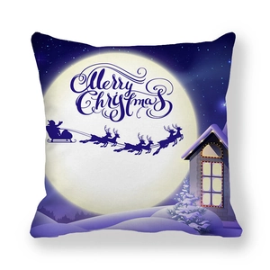 Detail of Christmas pillowcase with Merry Christmas text and Santa Claus on deer sleigh