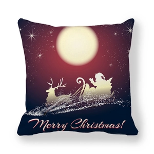 Detail of Christmas reindeer pillowcase with Santa sleigh silhouette and zipper closure