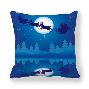 Christmas reindeer and Santa sleigh silhouette on blue gradient peach skin pillowcase