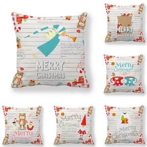 Merry Christmas Throw Pillow Covers Peach Skin Polyester Cartoon Snowman Reindeer Decorative Square Cushion Case For Sofa