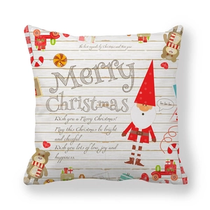 Festive Merry Christmas pillowcase with Santa and teddy bear on white wood texture