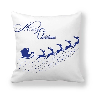 Housse de coussin carrée blanche avec motif renne bleu et imprimé Merry Christmas