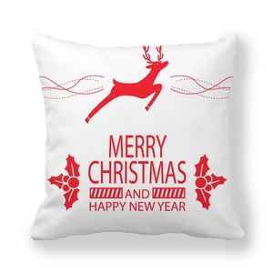 Housse de coussin de Noël avec renne et texte festif sur tissu peau de pêche blanc