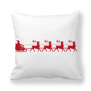 Housse de coussin de Noël en peau de pêche avec père Noël rouge et silhouette de renne