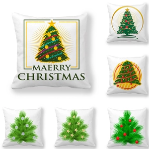 Christmas Tree Cushion Cover Polyester Peach Skin Printed Square Holiday Home Decor Pillow Case
