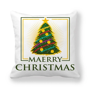 White square pillowcase with Christmas tree design and Merry Christmas text print