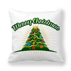 White Christmas tree pillow case with Merry Christmas text on peach skin fabric