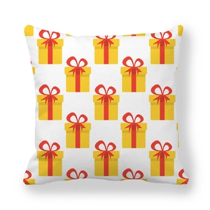 Housse de coussin Noël à motif de cadeaux jaunes sur fond blanc épuré